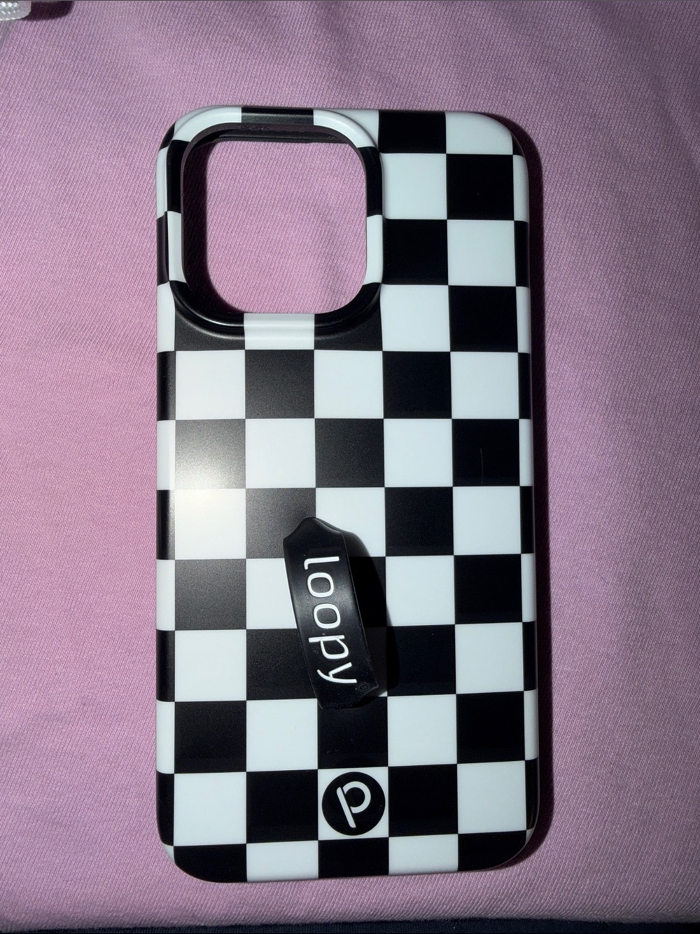 Loopy Case Black & White Checkerboard Phone Case with Loop Strap IPhone 15PM